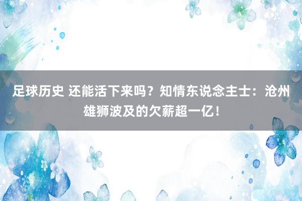 足球历史 还能活下来吗？知情东说念主士：沧州雄狮波及的欠薪超一亿！